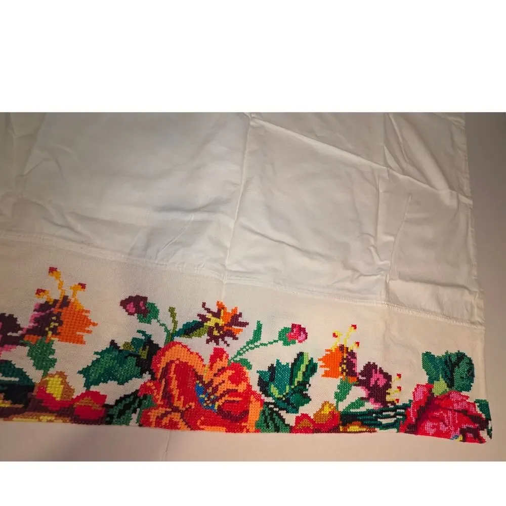 Beautiful Vintage Handmade Ukrainian Rushnyk Cross Stitched Floral Pillow Duvet